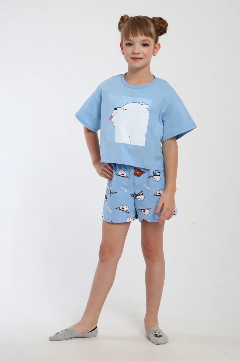 Пижама с шортами Хулиган арт. ПД-019-069 (голубой/голубой)