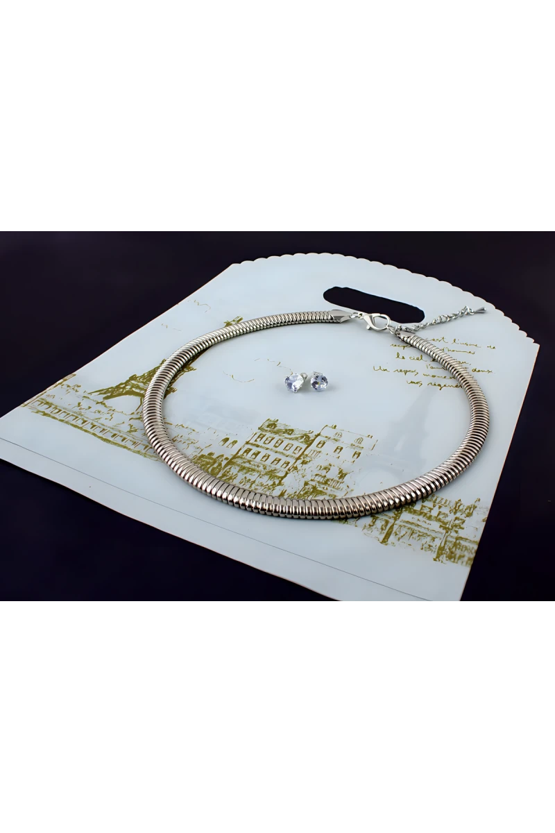 Чокер Дизайнерский Жгут, 8мм + Подарок, подарочная упаковка (серебро)