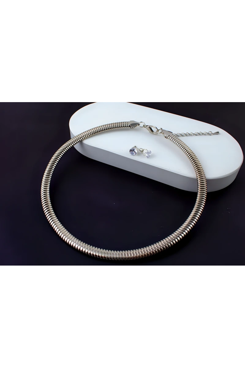 Чокер Дизайнерский Жгут, 8мм + Подарок, подарочная упаковка (серебро)