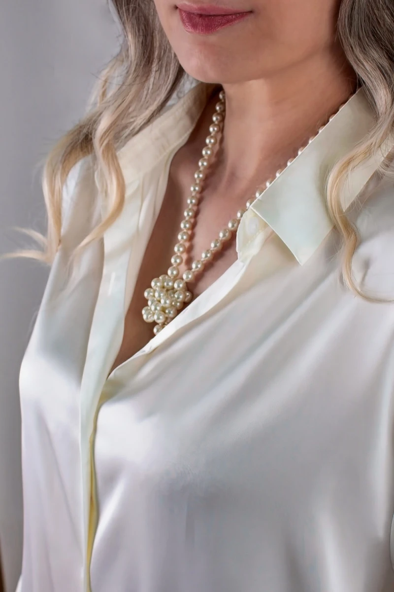 Набор бижутерии 3в1: Бусы жемчуг длинные сотуар 120см(60)+жемчужные пусеты + Подарок, в подарочном мешочке (Теплый жемчуг)