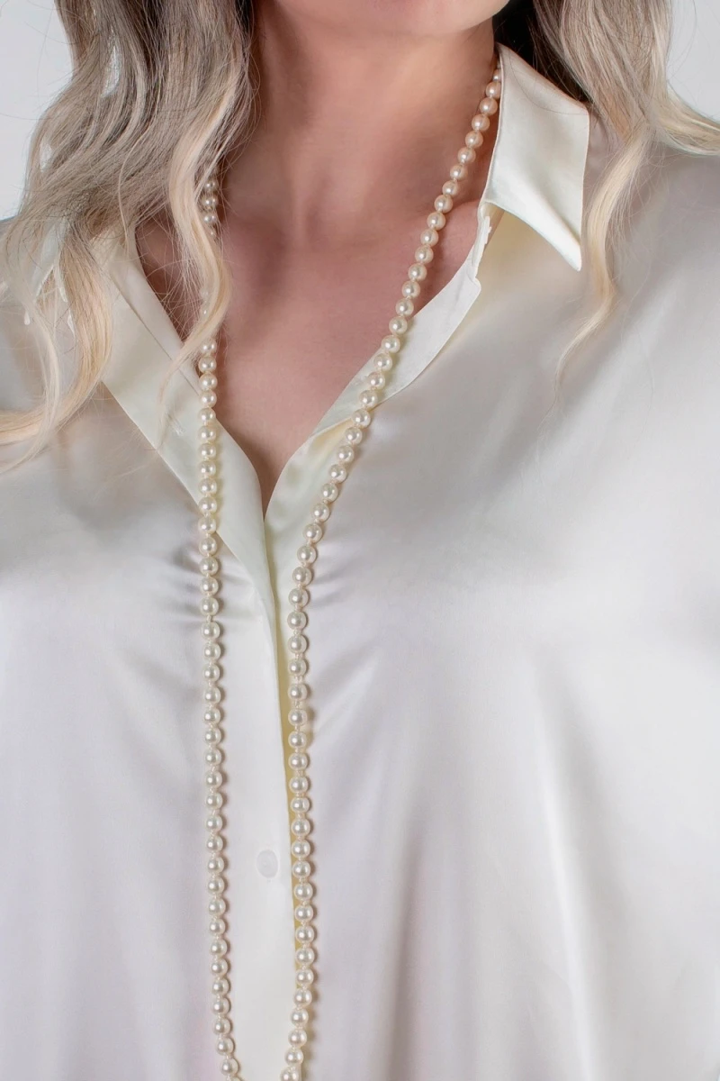 Набор бижутерии 3в1: Бусы жемчуг длинные сотуар 120см(60)+жемчужные пусеты + Подарок, в подарочном мешочке (Теплый жемчуг)