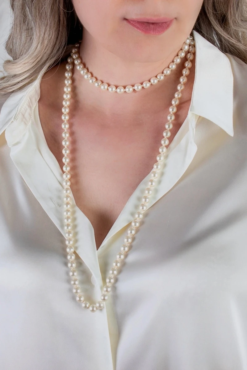 Набор бижутерии 3в1: Бусы жемчуг длинные сотуар 120см(60)+жемчужные пусеты + Подарок, в подарочном мешочке (Теплый жемчуг)