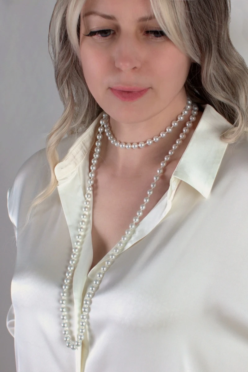 Набор бижутерии 3в1: Бусы жемчуг длинные сотуар 120см(60)+жемчужные пусеты + Подарок, в подарочном мешочке (Холодный жемчуг)