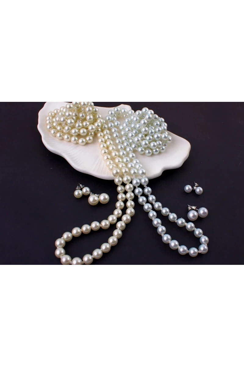 Набор бижутерии 3в1: Бусы жемчуг длинные сотуар 120см(60)+жемчужные пусеты + Подарок, в подарочном мешочке (Холодный жемчуг)