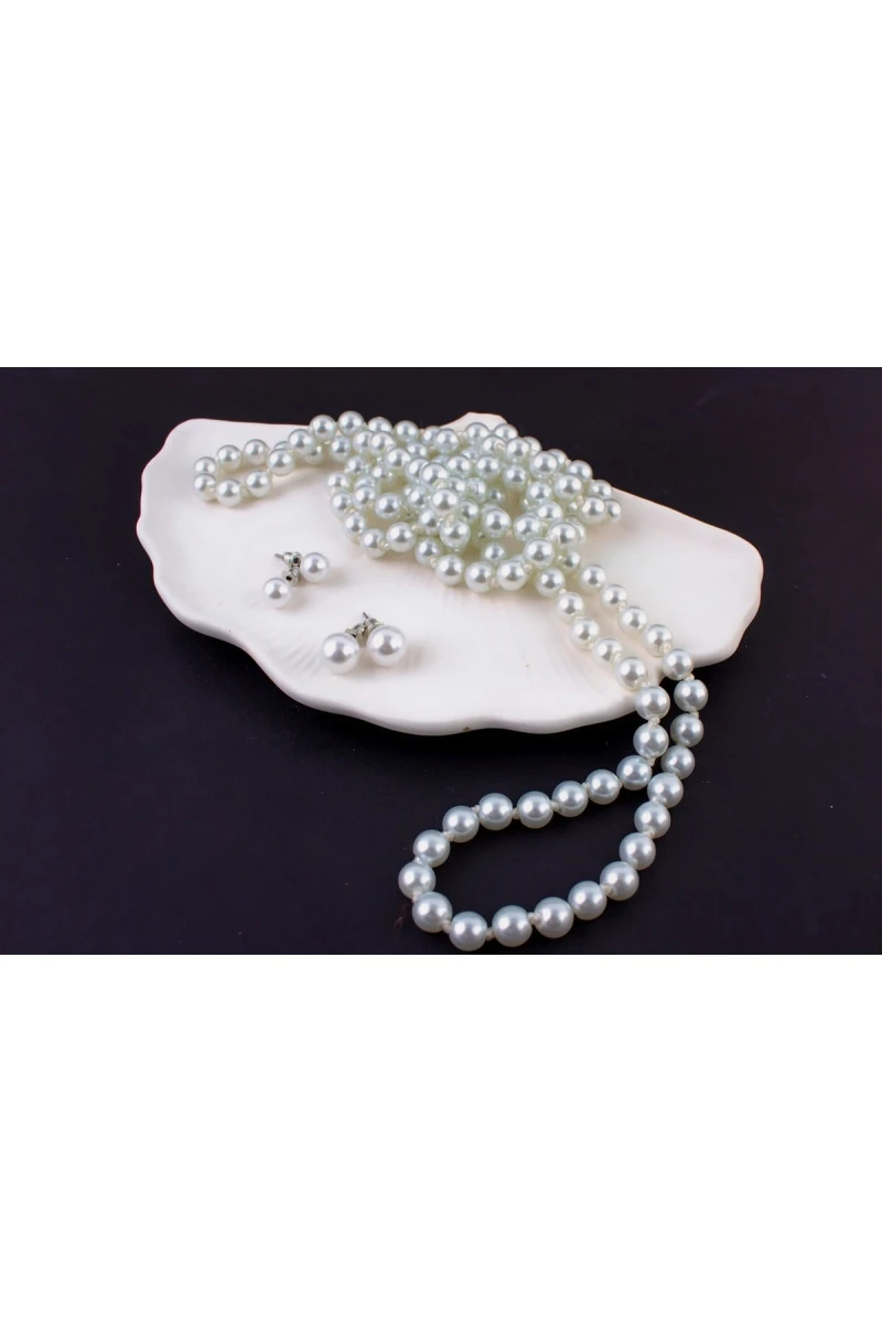 Набор бижутерии 3в1: Бусы жемчуг длинные сотуар 120см(60)+жемчужные пусеты + Подарок, в подарочном мешочке (Холодный жемчуг)