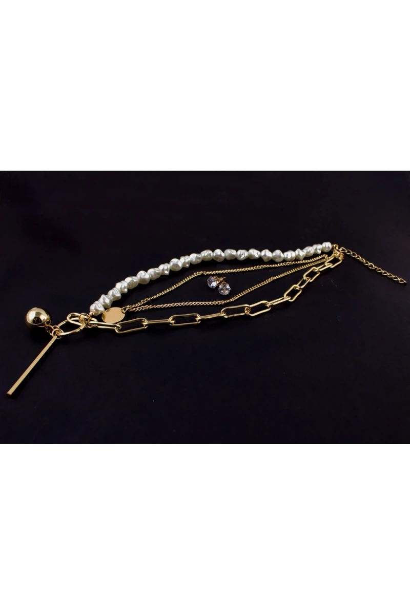 Колье с жемчугом и подвеской + Подарок, в подарочном мешочке (сатиновое золото)