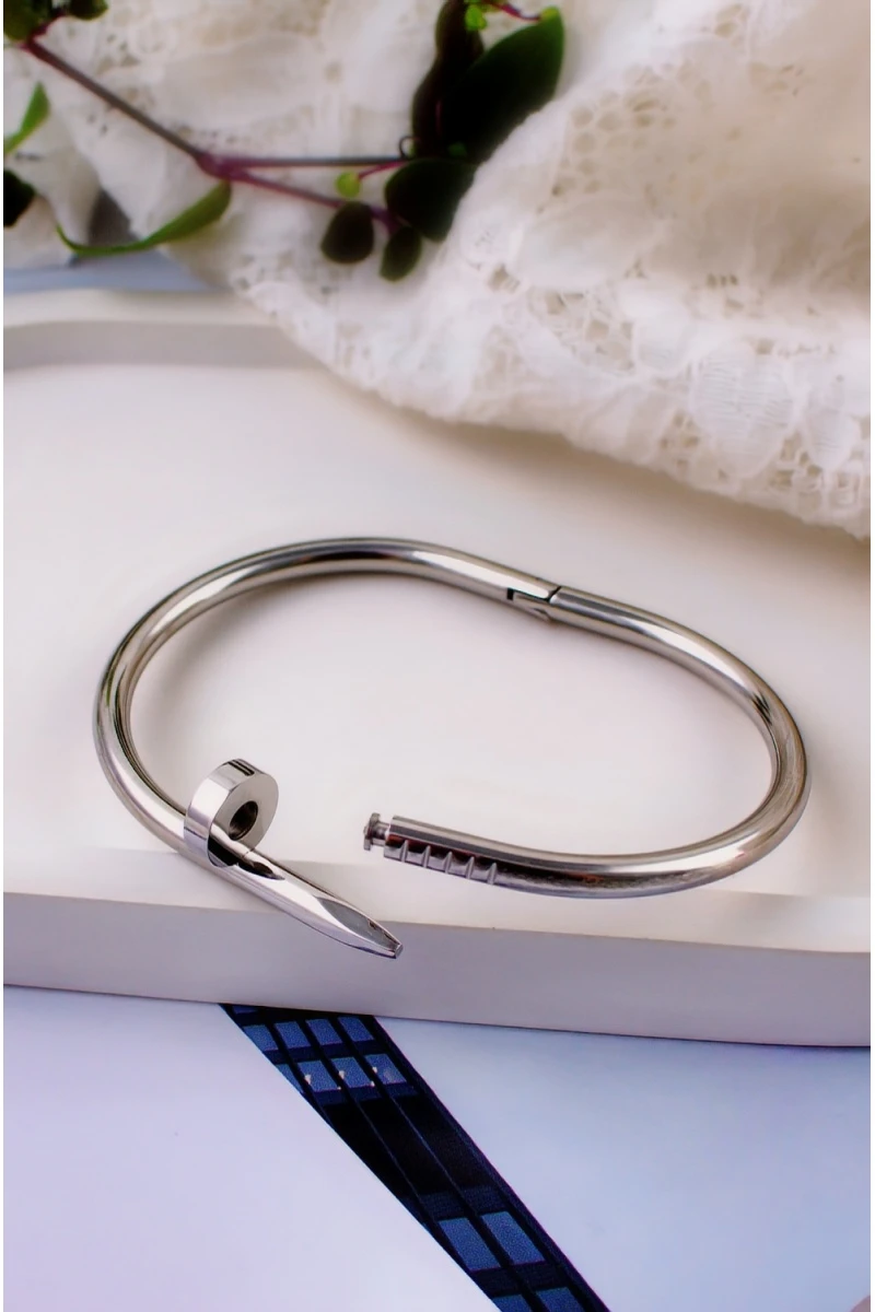 Браслет Гипоаллергенный из медицинского сплава, в стиле Картье Гвоздь + Подарок, в подарочном мешочке (серебро)