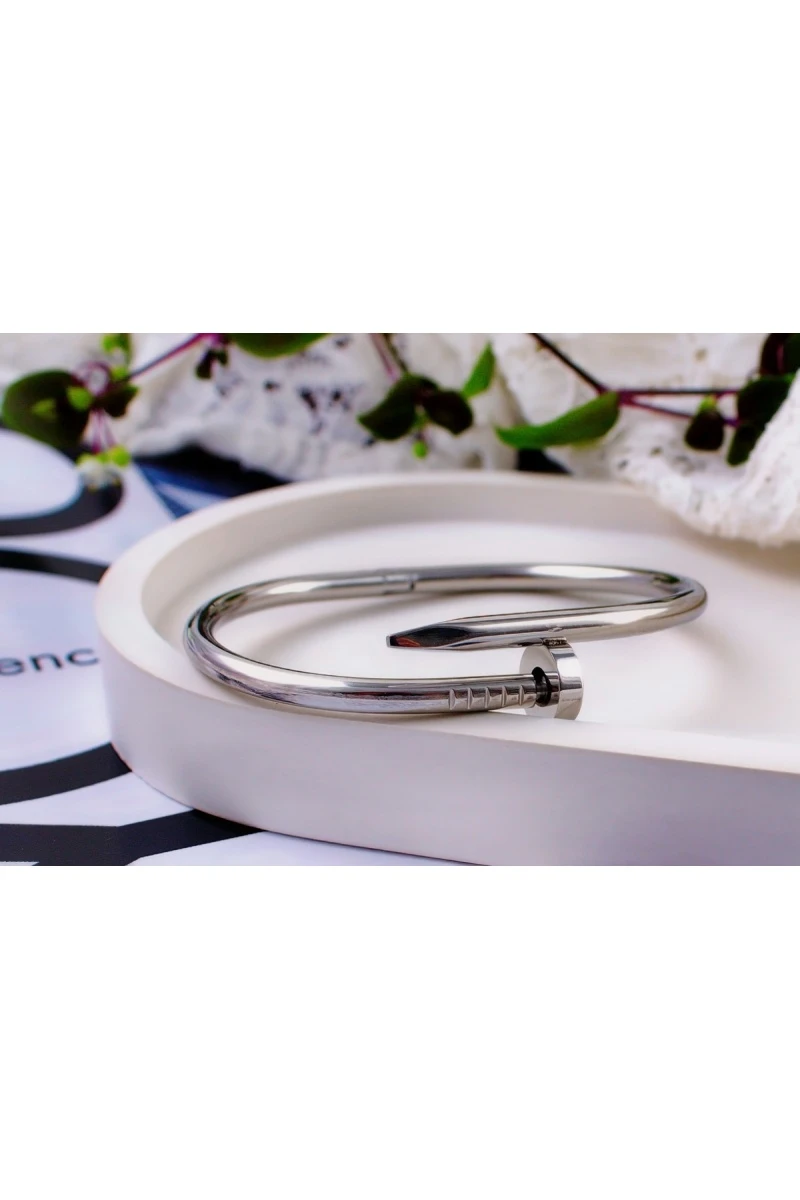 Браслет Гипоаллергенный из медицинского сплава, в стиле Картье Гвоздь + Подарок, в подарочном мешочке (серебро)