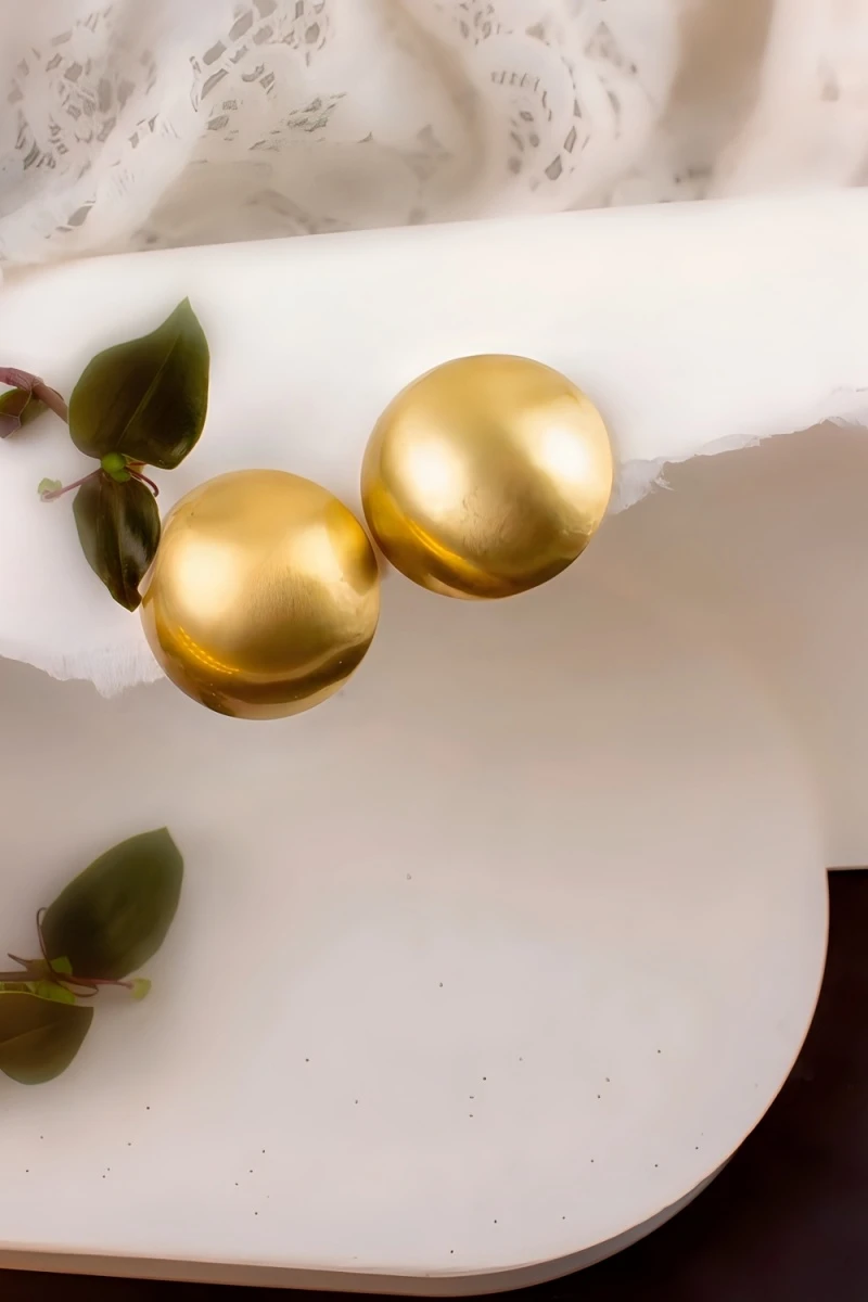 Серьги Суперлегкие Полусфера + Подарок (матовая латунь)