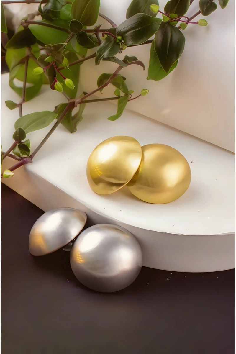 Серьги Суперлегкие Полусфера + Подарок (матовая латунь)