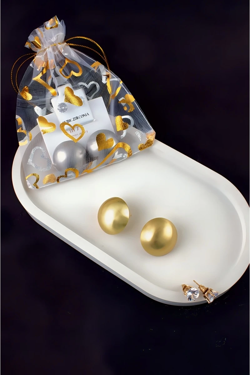 Серьги Суперлегкие Полусфера + Подарок (матовая латунь)