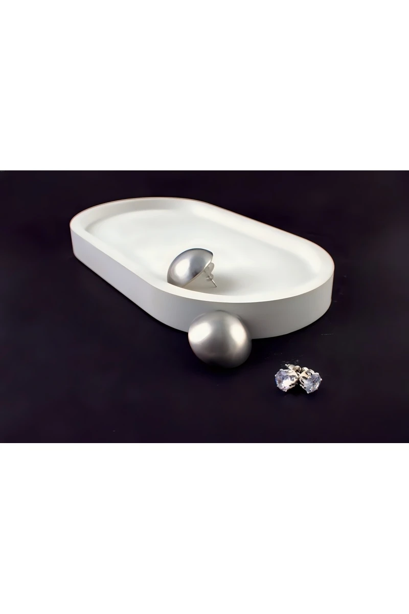 Серьги Суперлегкие Полусфера + Подарок (матовое серебро)