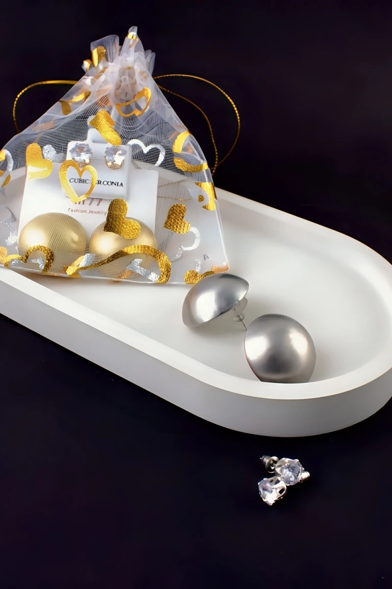 Серьги Суперлегкие Полусфера + Подарок (матовое серебро)