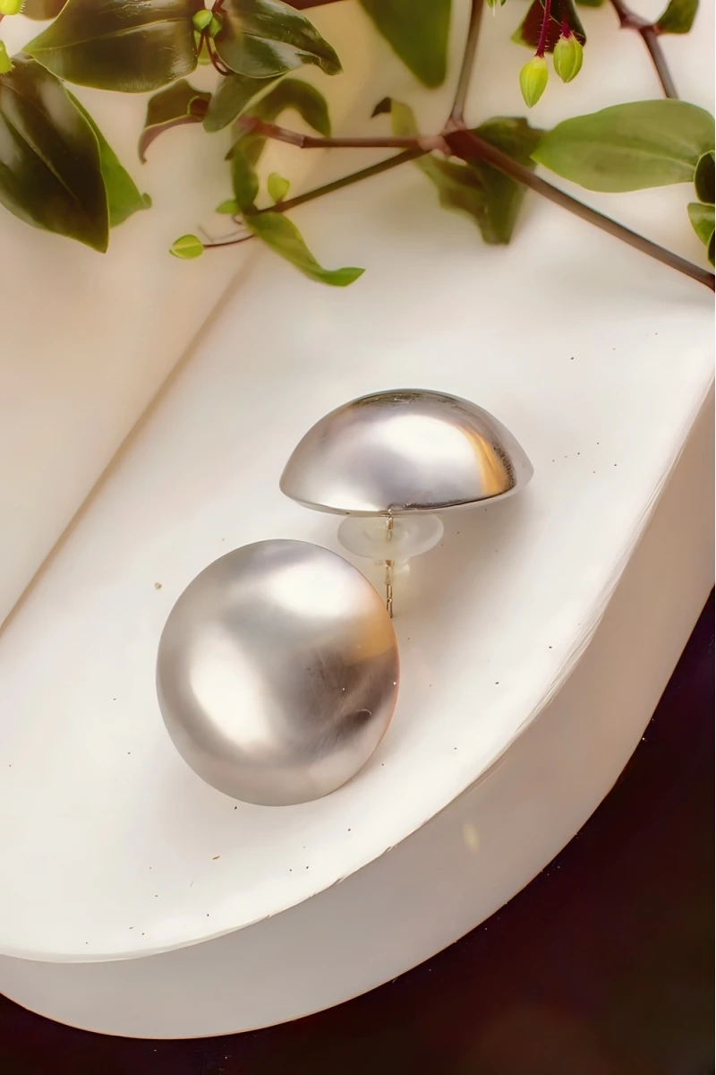 Серьги Суперлегкие Полусфера + Подарок (матовое серебро)