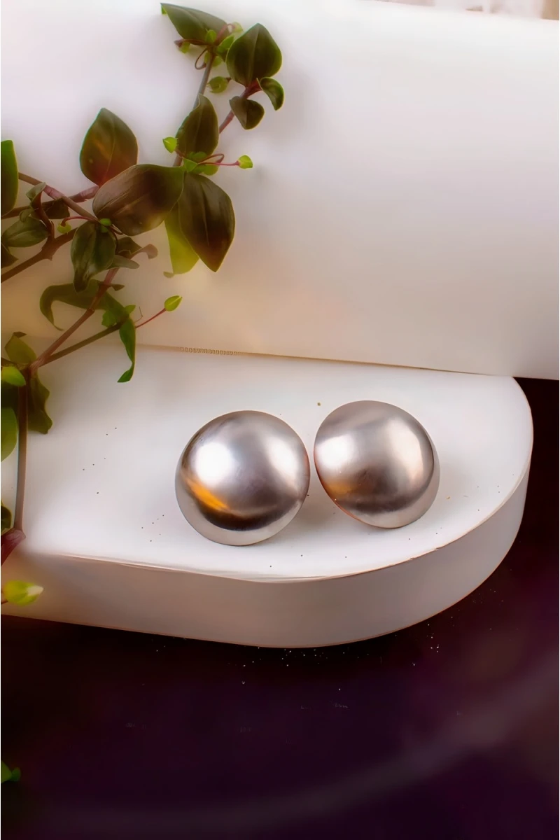 Серьги Суперлегкие Полусфера + Подарок (матовое серебро)