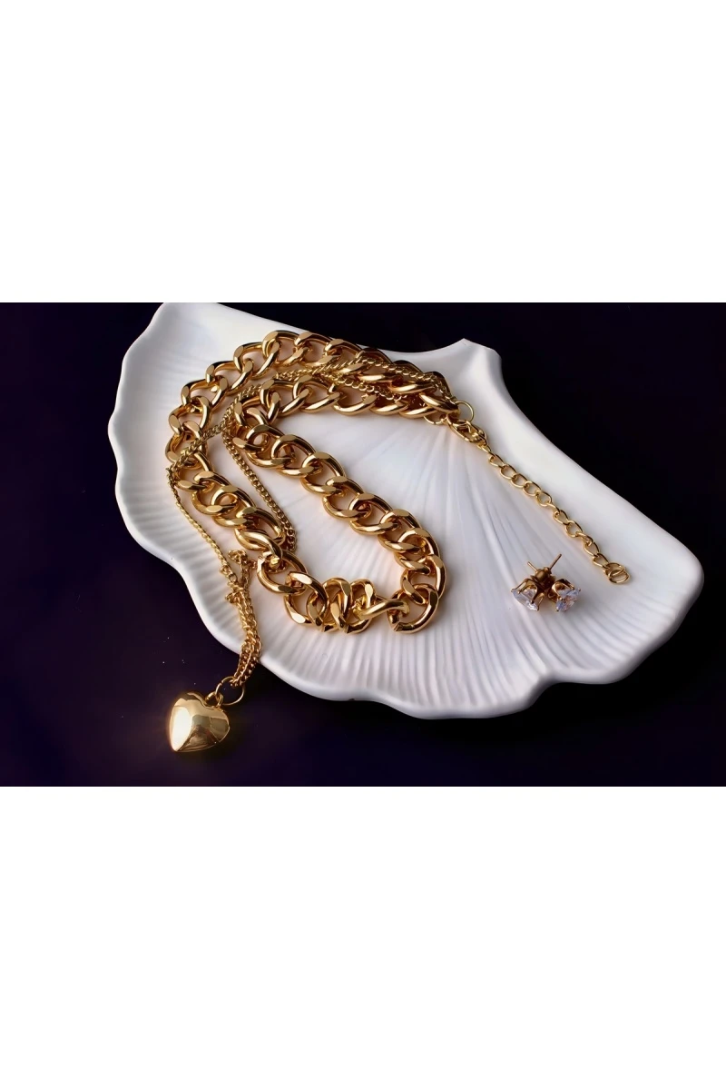 Колье Сердце двустороннее + Подарок (золото)