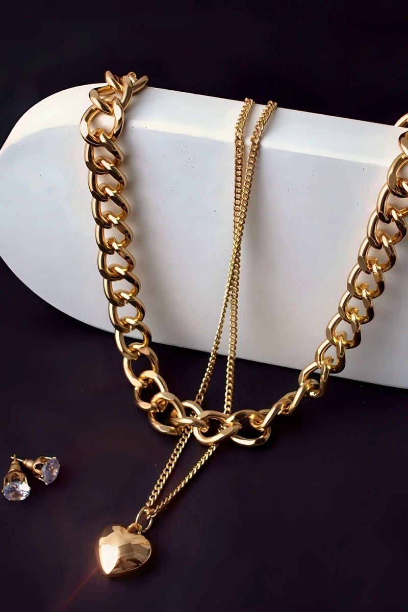 Колье Сердце двустороннее + Подарок (золото)