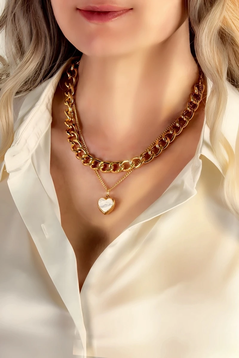 Колье Сердце двустороннее + Подарок (золото)