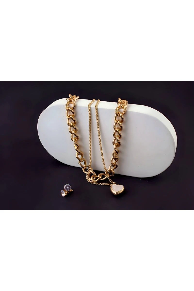 Колье Сердце двустороннее + Подарок (золото)