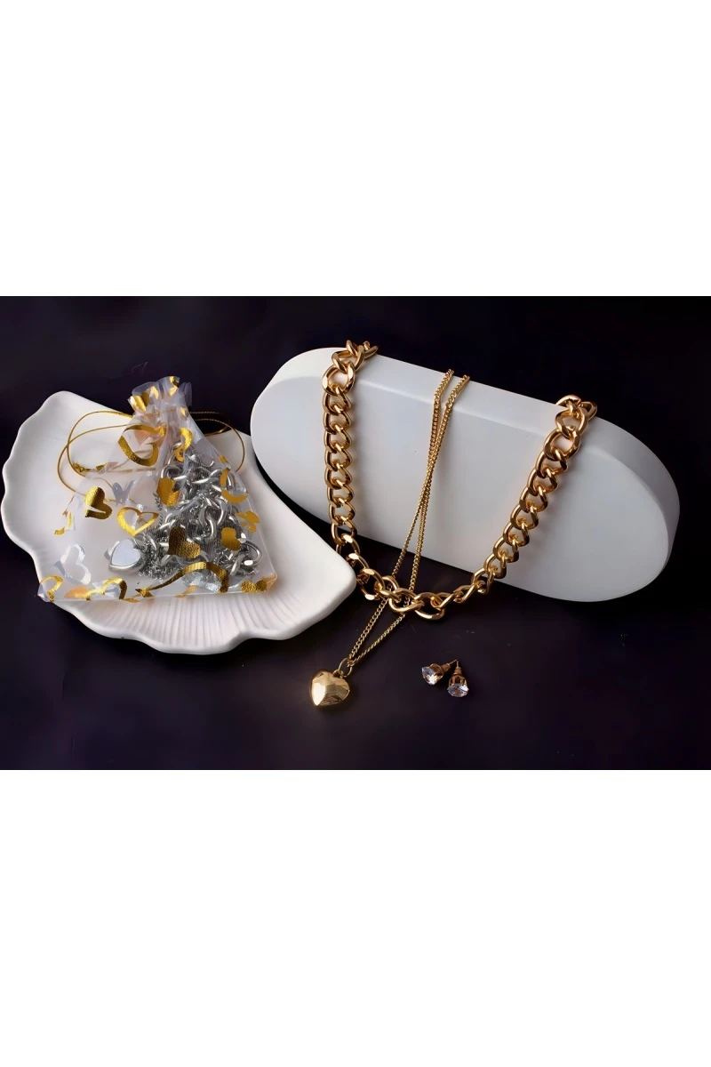 Колье Сердце двустороннее + Подарок (золото)