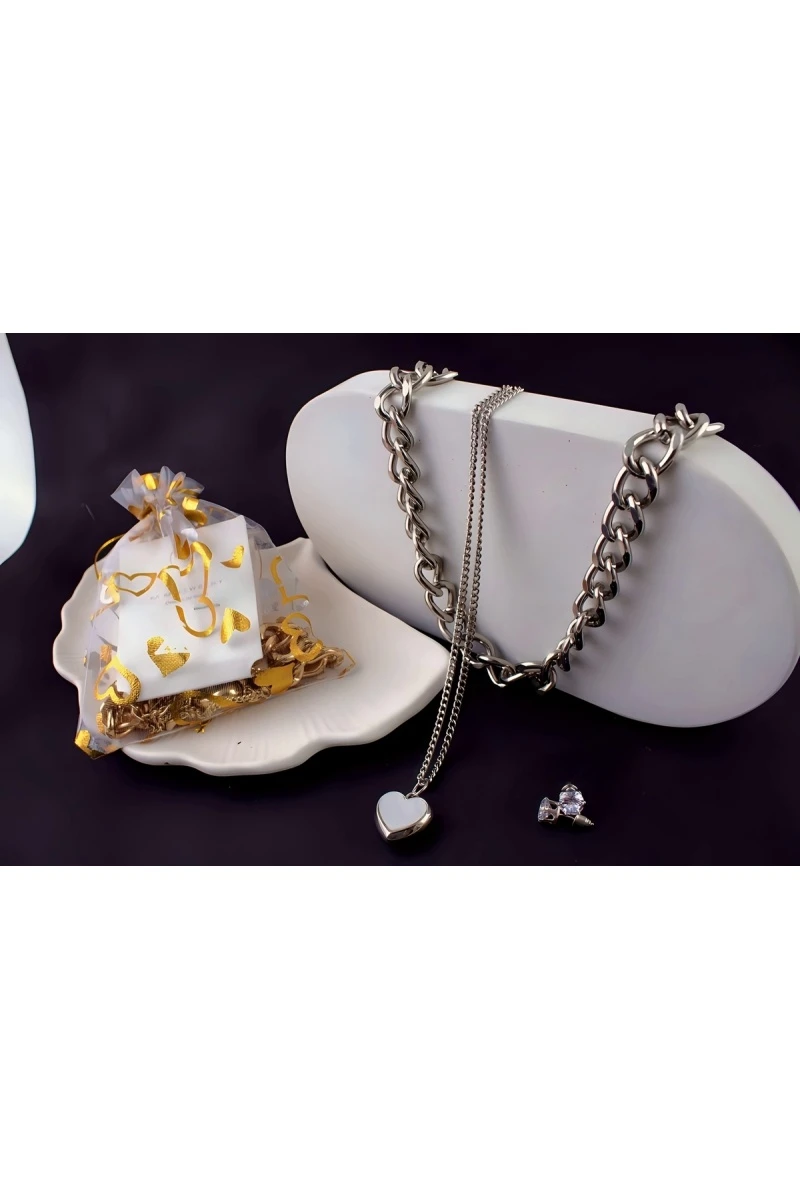 Колье Сердце двустороннее + Подарок (серебро)