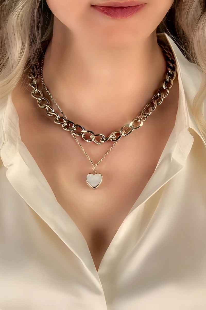 Колье Сердце двустороннее + Подарок (серебро)