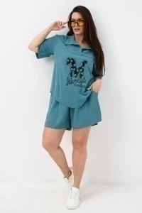 Костюм с шортами с печатью 52469 (изумрудный)