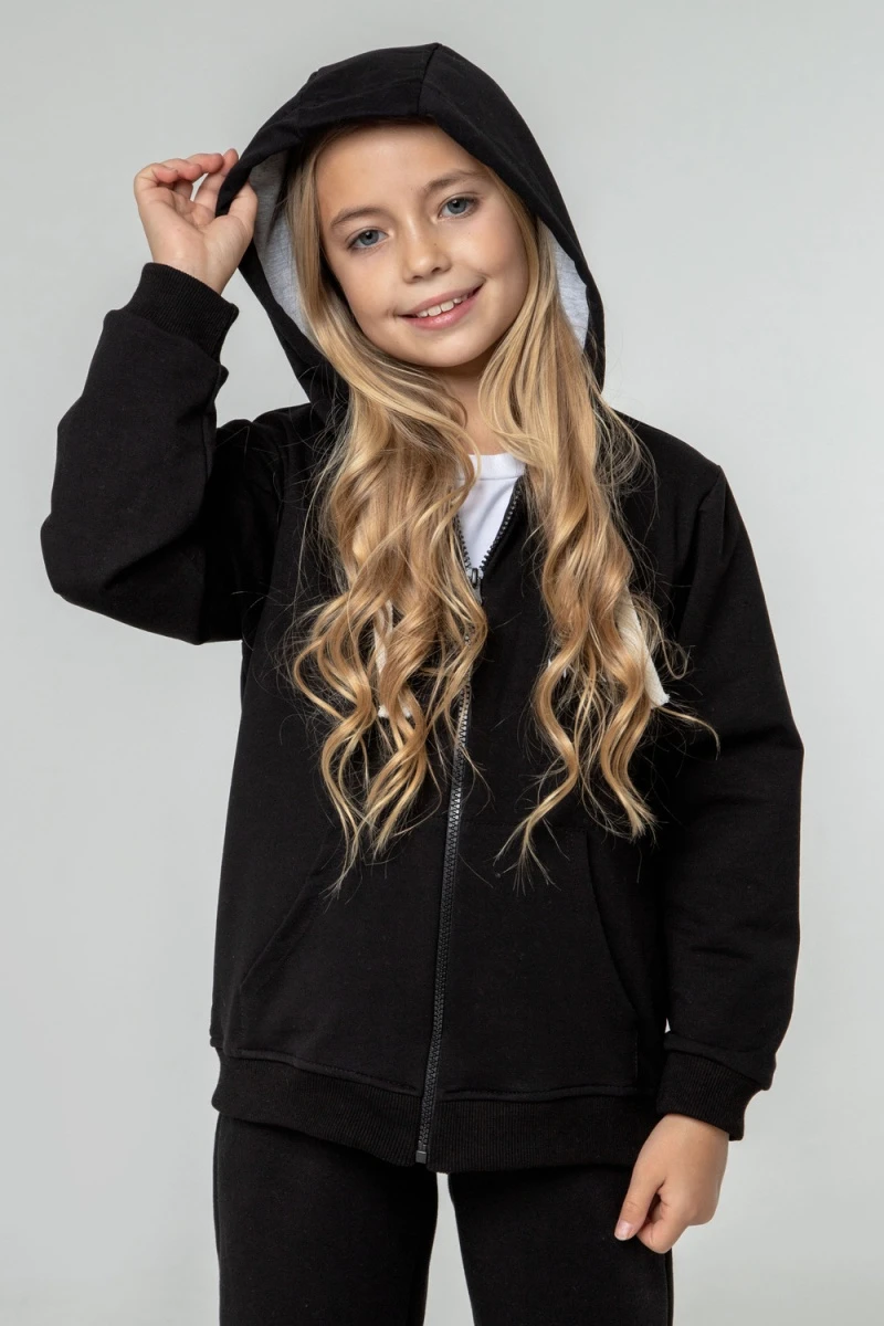 Детская худи зип 25-08 (черный)