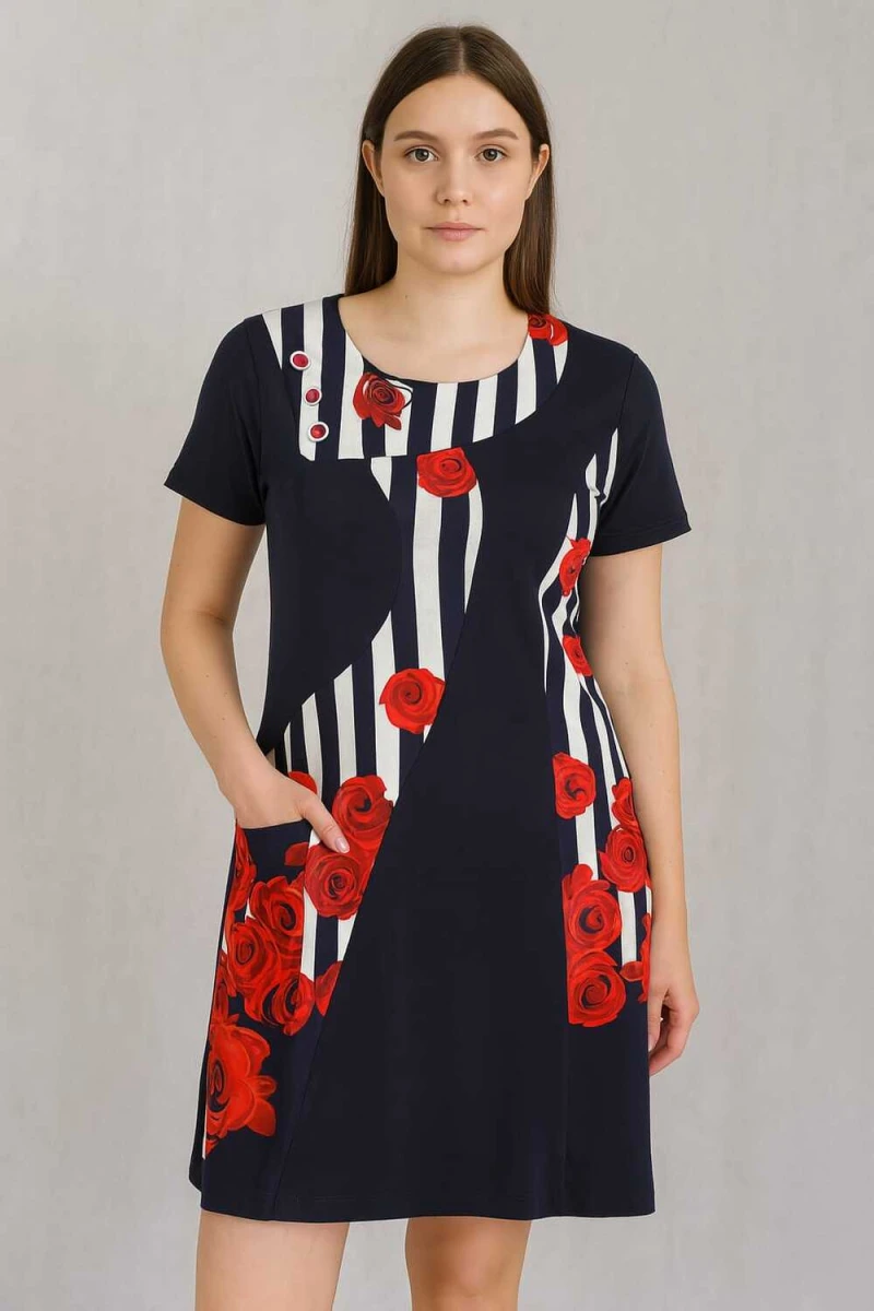 Туника с ярким узором 100 (темно-синий)