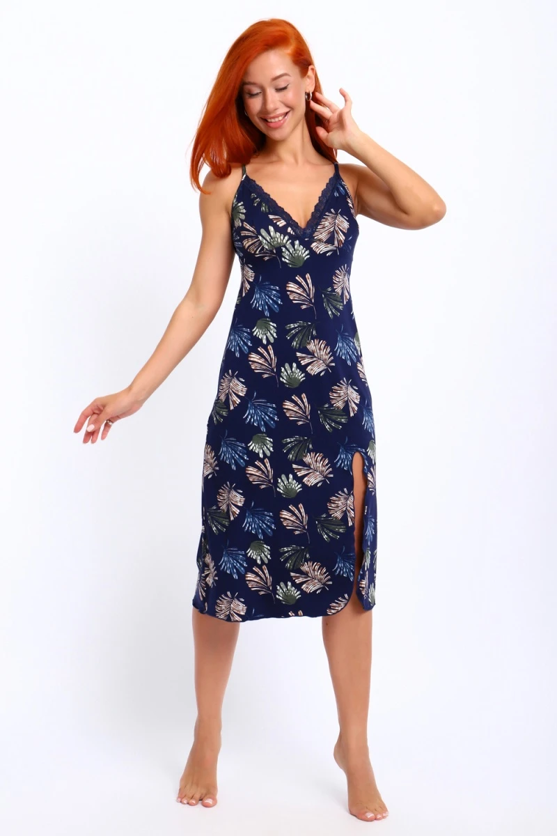 Сорочка ГАБРИЭЛЬ -2 (листья темно-синий)