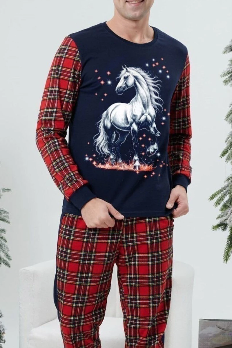 Пижама с брюками 7290 (лошадь+красно-синяя клетка)