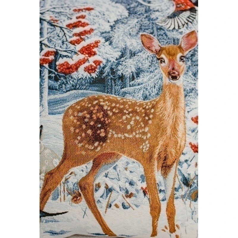 Наволочка декоративная 45х45 Снегирь с фонарем (светло-голубой)