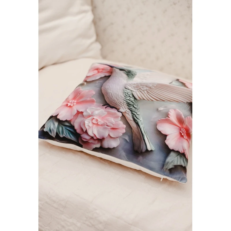 Наволочка декоративная декоративная 1 шт 3D эффект (колибри)