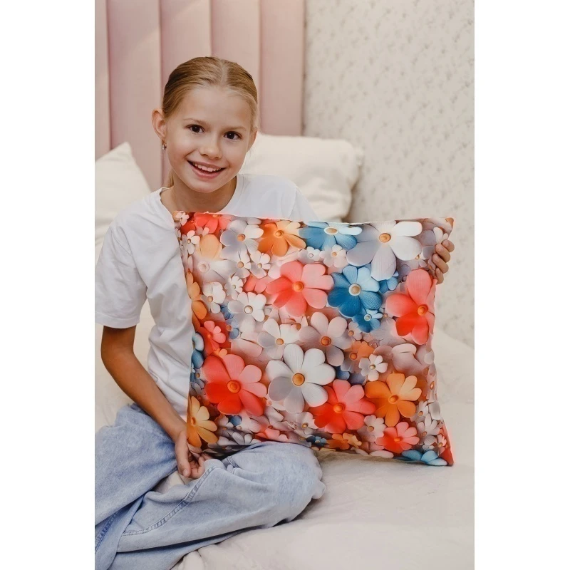 Наволочка декоративная декоративная 1 шт 3D эффект (цветные цветы)