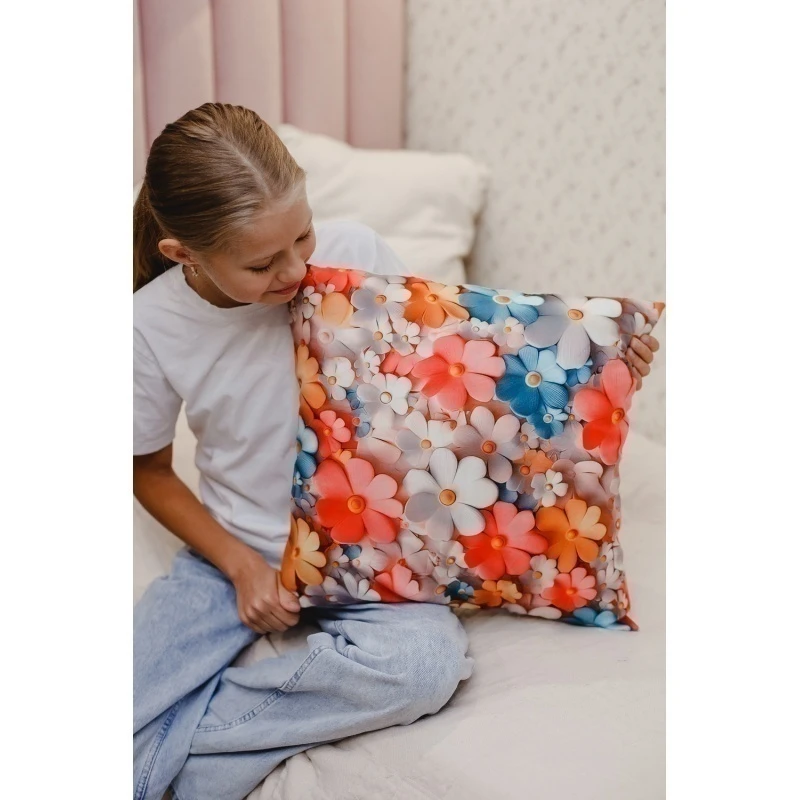 Наволочка декоративная декоративная 1 шт 3D эффект (цветные цветы)