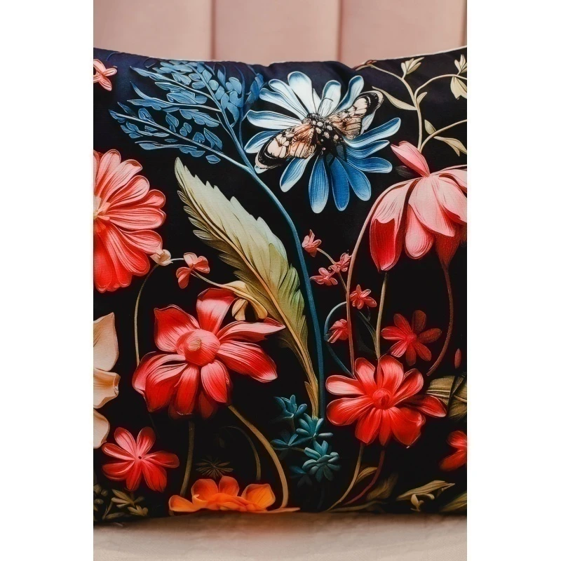 Наволочка декоративная декоративная 1 шт 3D эффект (черный+букет)