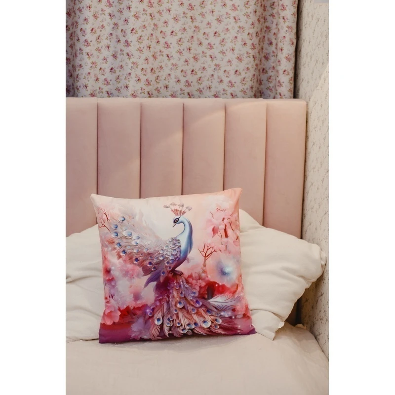 Наволочка декоративная декоративная 3 шт Павлины 3D (розовый)