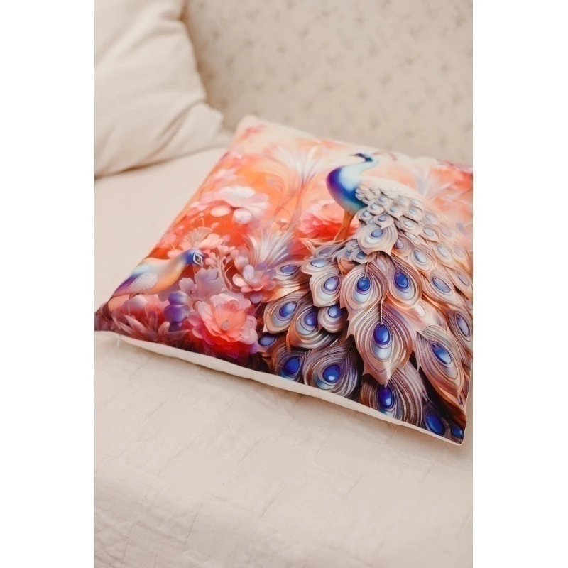 Наволочка декоративная декоративная 3 шт Павлины 3D (розовый)
