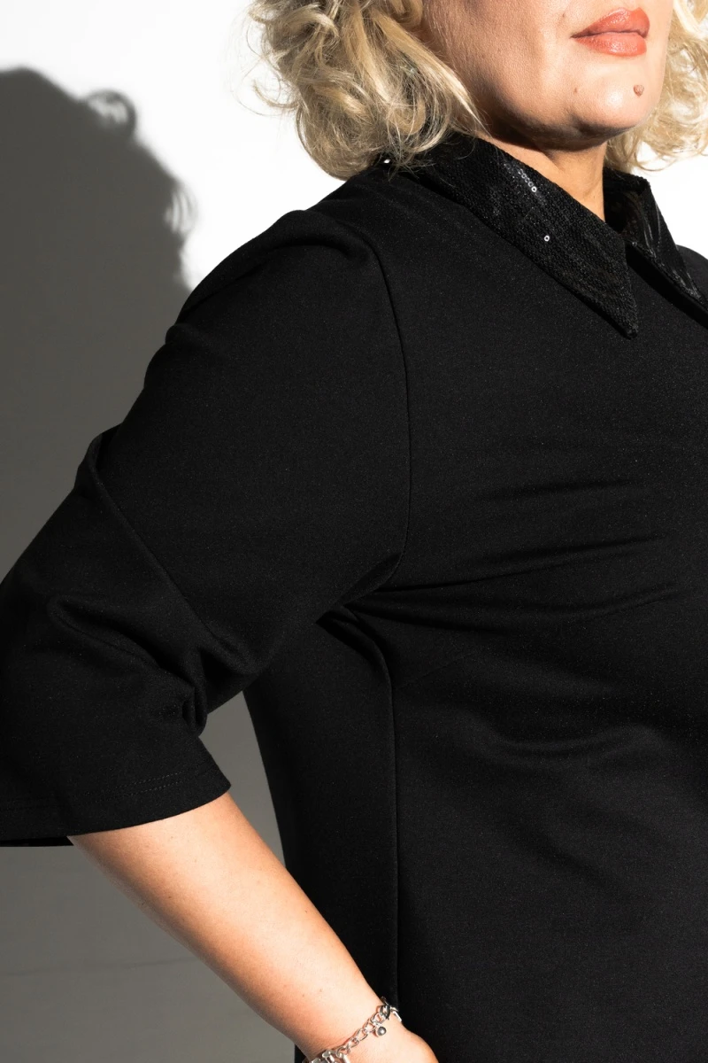 Платье с пайеточным воротом (черный)