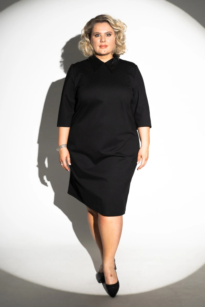 Платье с пайеточным воротом (черный)