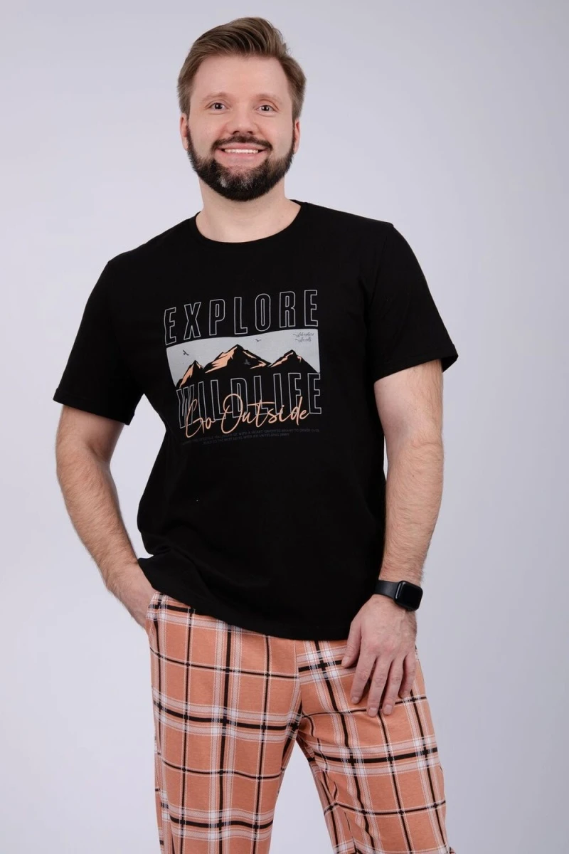 Пижама с брюками Альпы 2 (черный/коричневый)