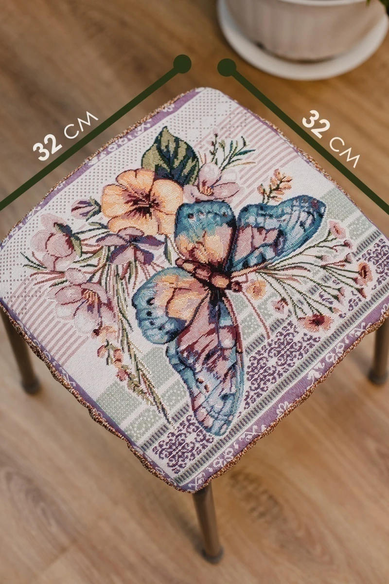 Подушка для мебели Сидушка на табурет квадратная (бабочка-фиолетовая)