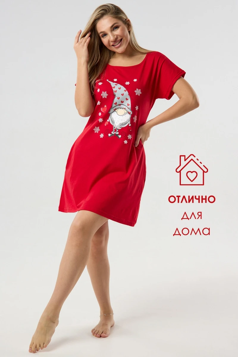 Туника новогодняя домашняя большие размеры Туж-гном (красный)