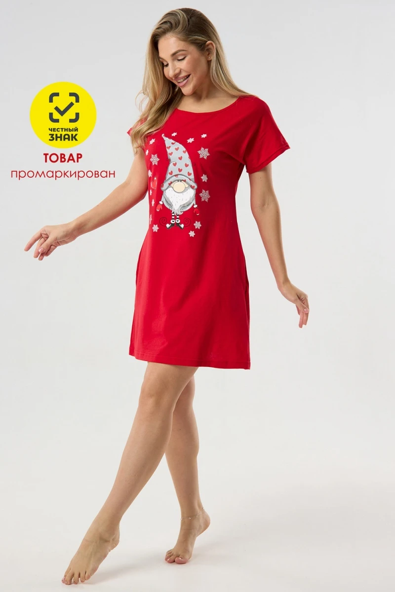 Туника новогодняя домашняя большие размеры Туж-гном (красный)