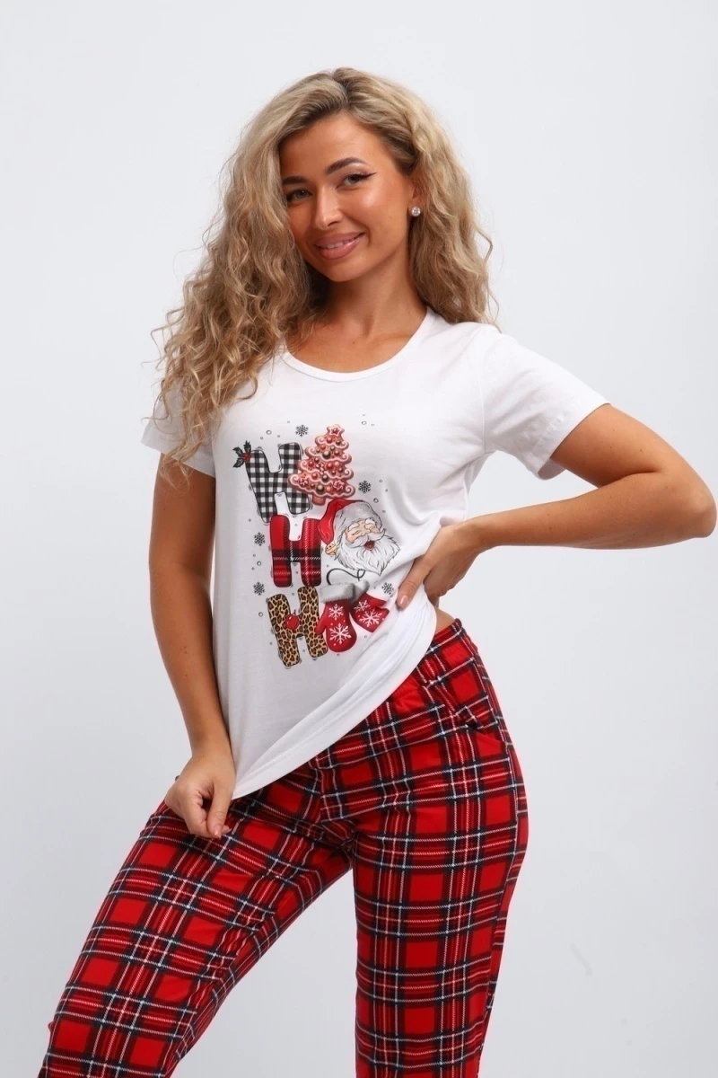 Пижама с брюками П154 новый год (красный,белый)