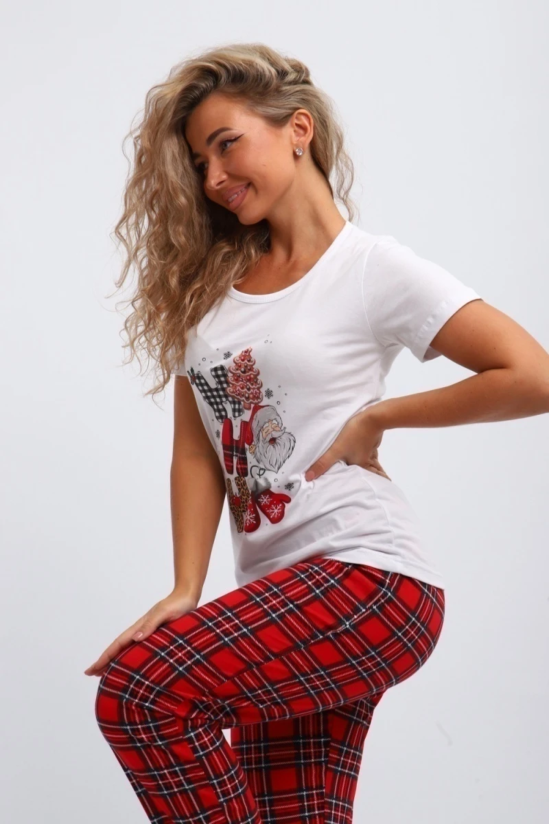 Пижама с брюками П154 новый год (красный,белый)