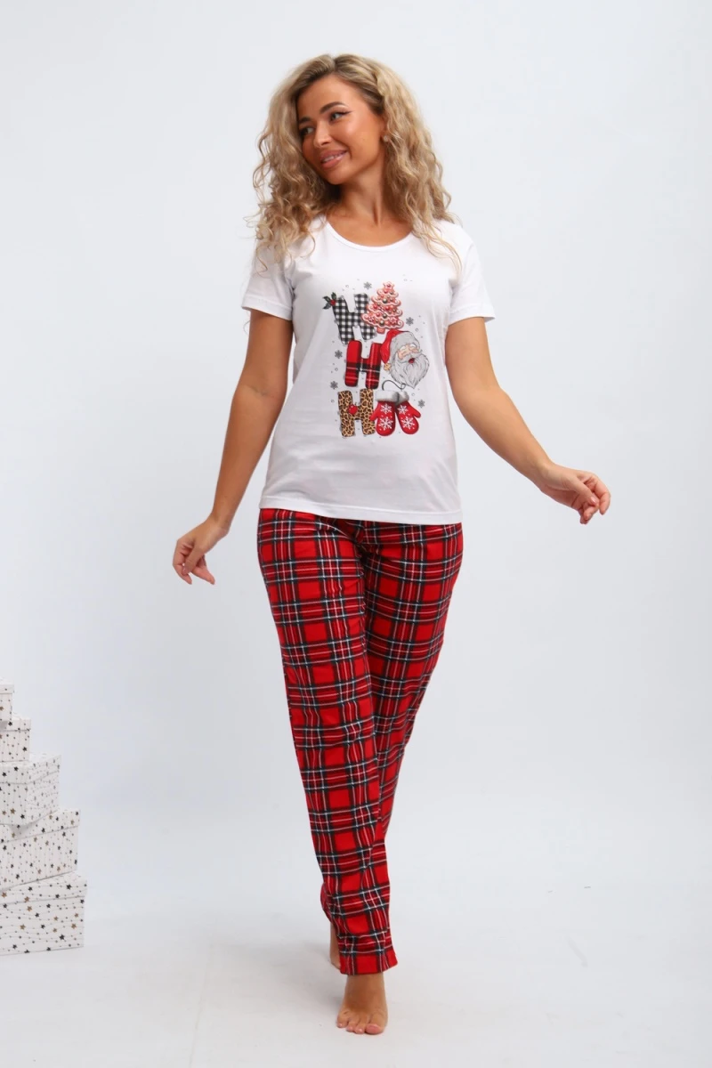 Пижама с брюками П154 новый год (красный,белый)