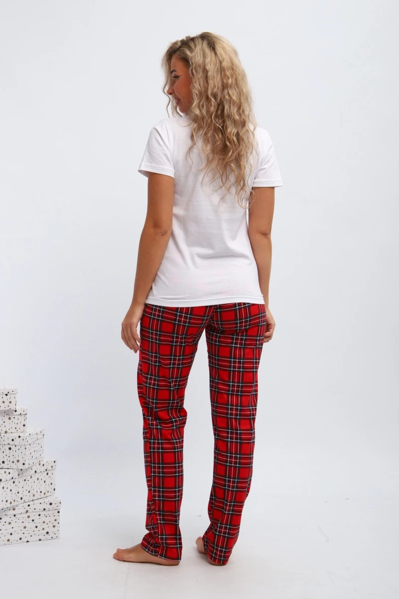 Пижама с брюками П154 новый год (красный,белый)