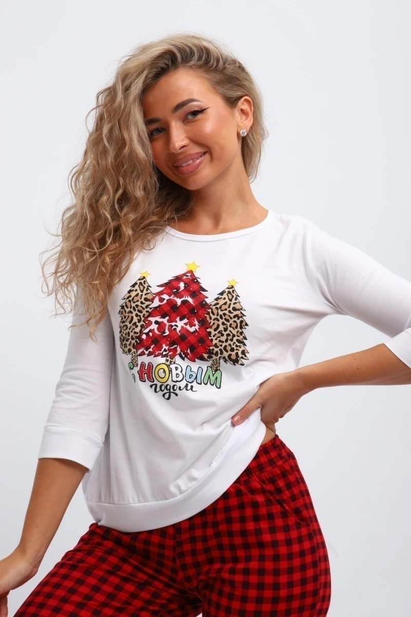 Пижама с брюками П162 Нарядные Ёлочки (красный,белый)