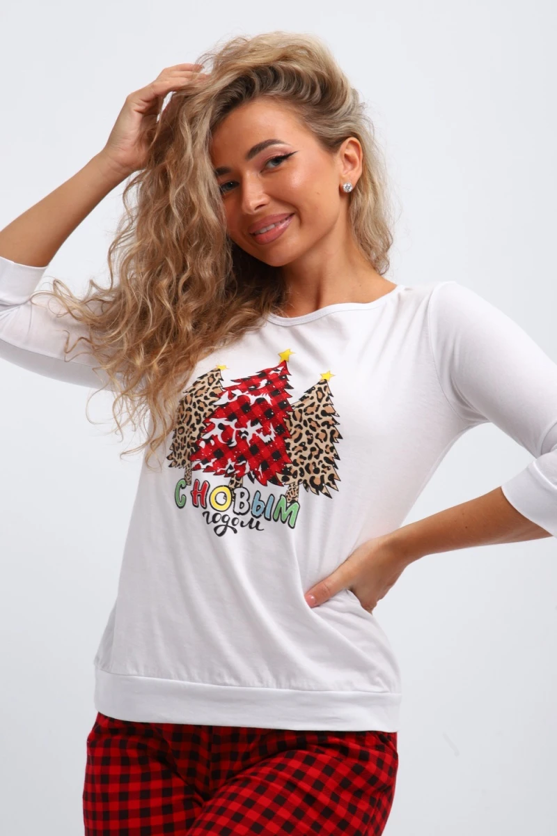 Пижама с брюками П162 Нарядные Ёлочки (красный,белый)